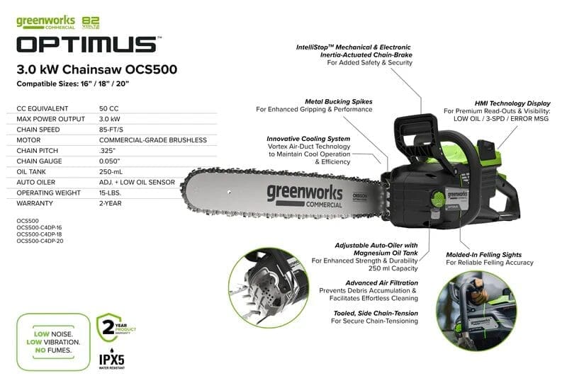 82V OPTIMUS 3.0 kW 16" Chainsaw Kit with CORE400 Battery & DP Charger - Image 10